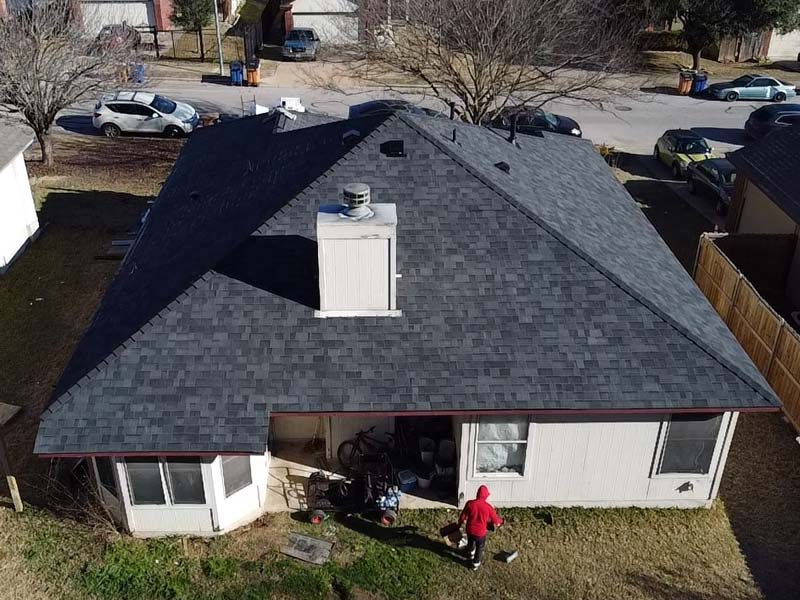 Aerial view of a shingle roof